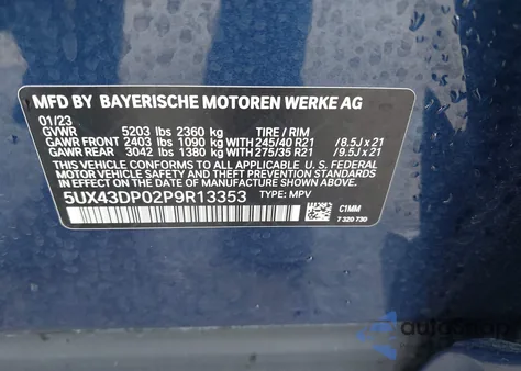 2023 BMW X3 Sdrive30I from USA, damaged, VIN 5UX43DP02P9R13353